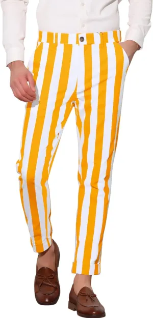 Lars Amadeus Striped Business Pants for Men's Slim Fit Flat Front Tapered Office Cropped Pants