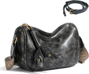 Leather Crossbody Bag with 2 Adjustable Removable Straps, Trendy Small Shoulder Bag, Bucket Purse for Women