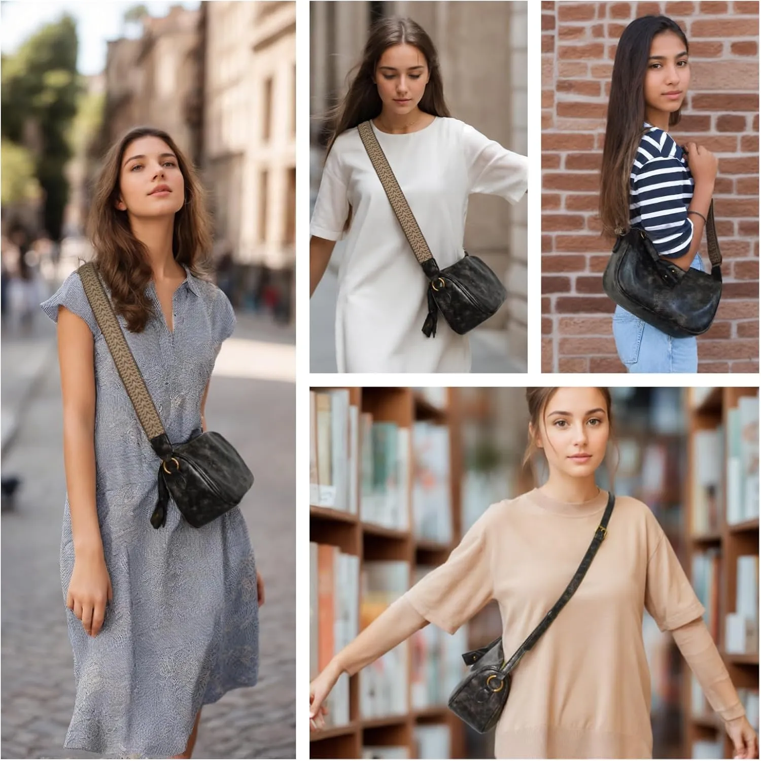 Leather Crossbody Bag with 2 Adjustable Removable Straps, Trendy Small Shoulder Bag, Bucket Purse for Women