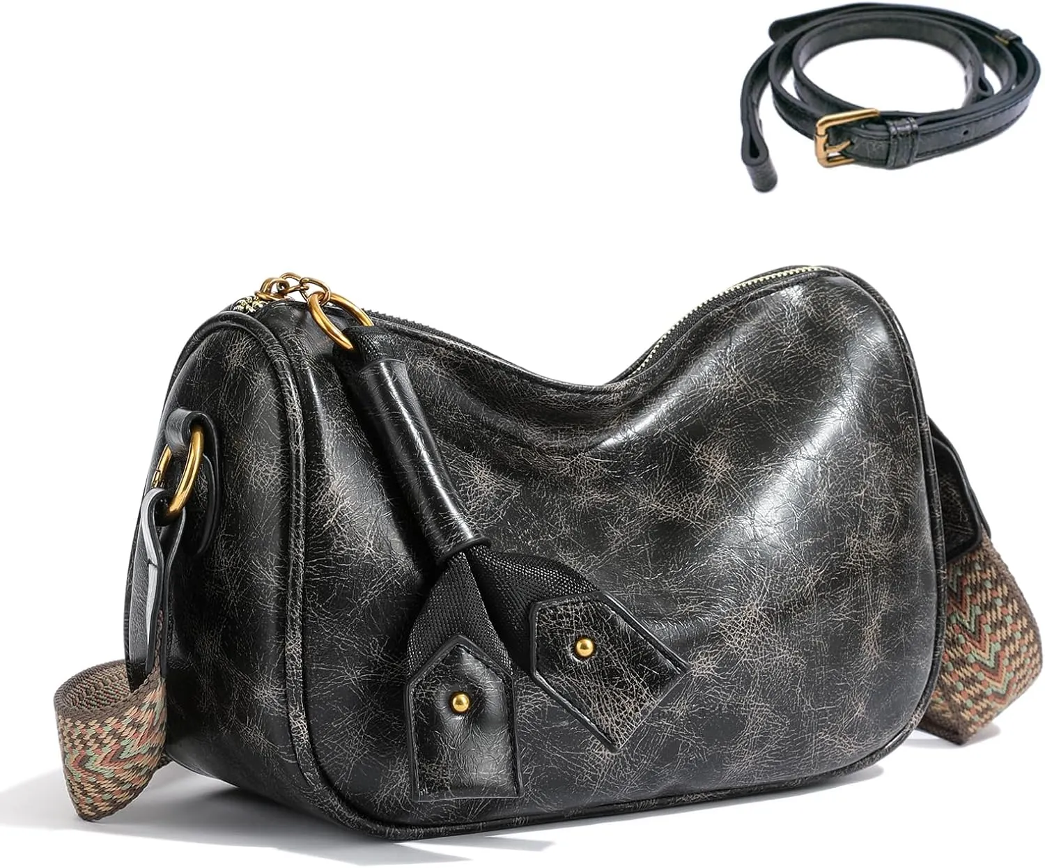 Leather Crossbody Bag with 2 Adjustable Removable Straps, Trendy Small Shoulder Bag, Bucket Purse for Women