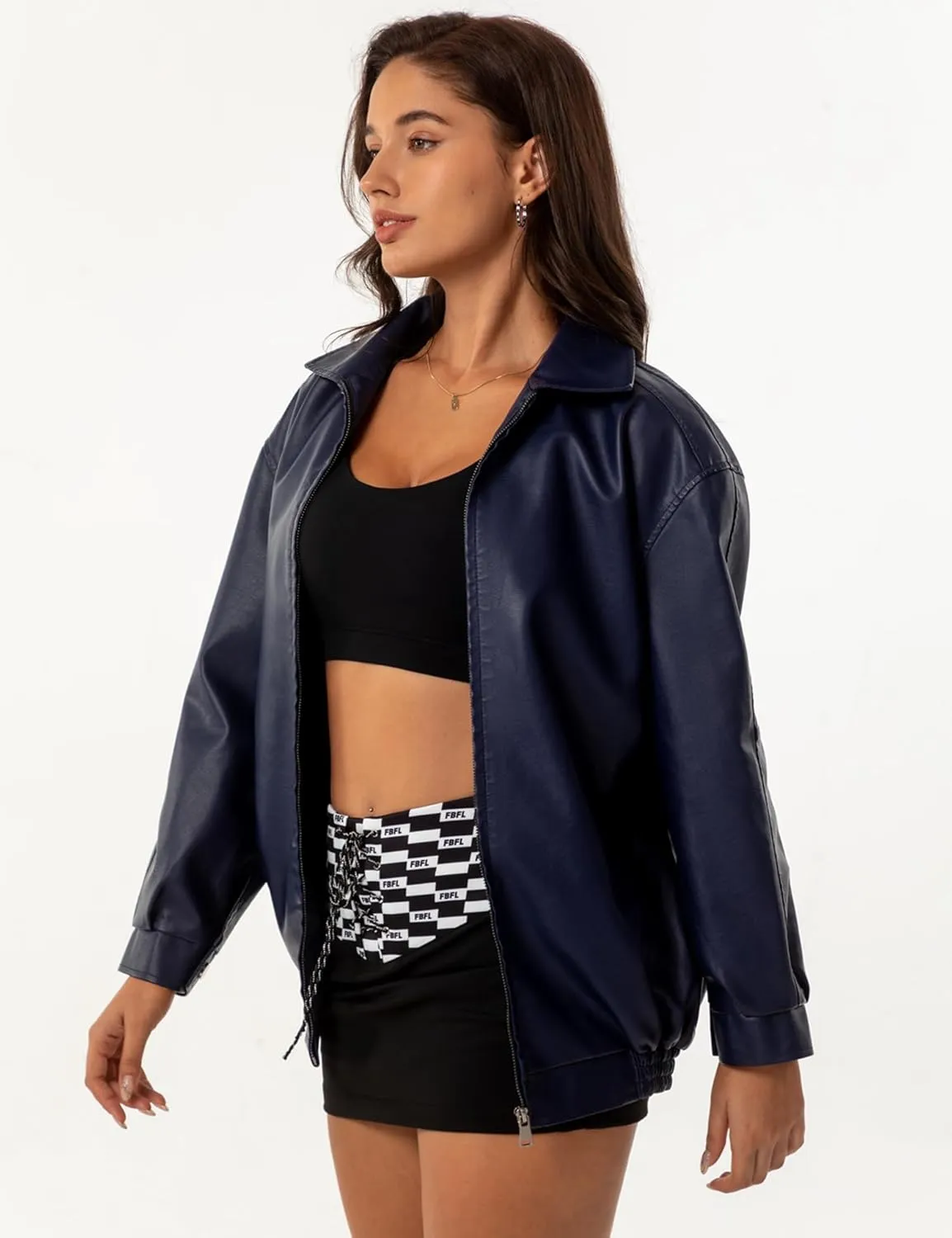 Leather Jacket Women Oversized Faux Motorcycle Bomber Jackets Fall Fashion Outfits 2024 Winter Clothes with Pocket