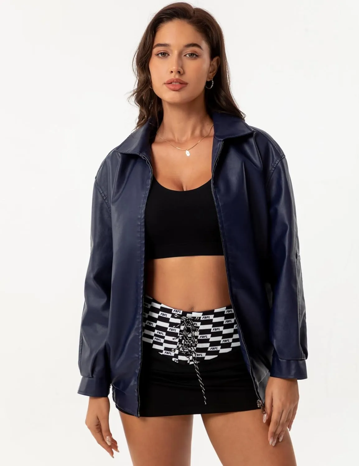 Leather Jacket Women Oversized Faux Motorcycle Bomber Jackets Fall Fashion Outfits 2024 Winter Clothes with Pocket
