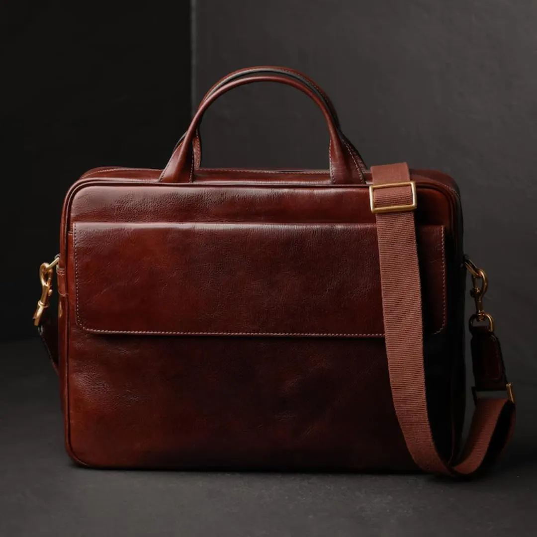 Leather Messenger Briefcase for Men, 15-inch Laptop Shoulder Bag, Business