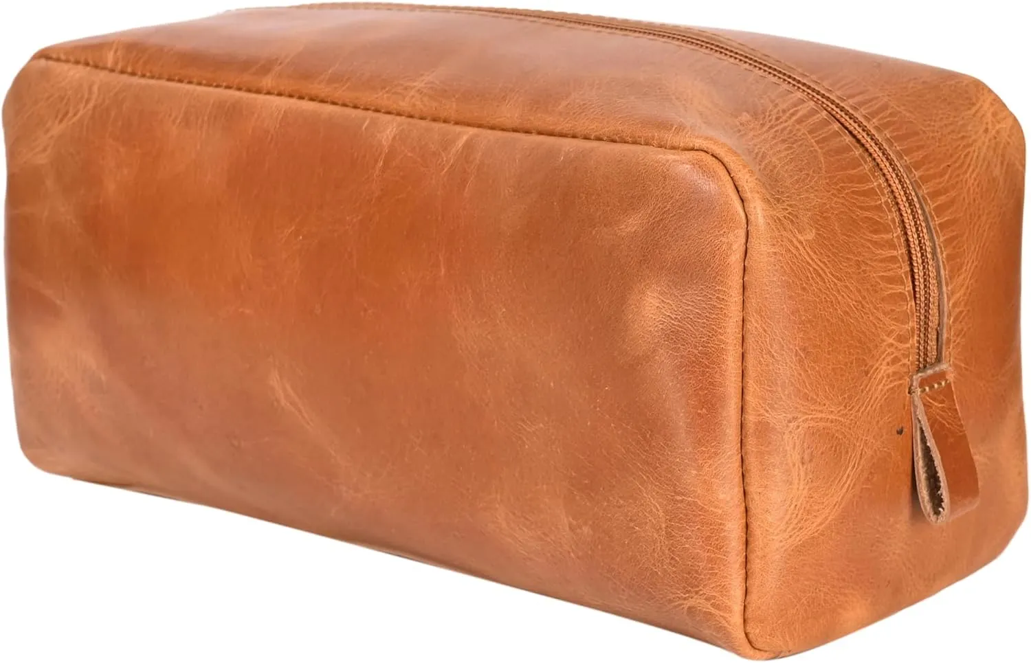 Leather Toiletry Bag, Cosmetic Case, Classy Dopp Kit - Best Gift - Premium Genuine Leather Dopp Kit Shaving Kit Organizer Travel Kit Pouch Bag f - Large Size (Oil pull up) (Pal Orange)