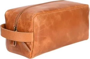 Leather Toiletry Bag, Cosmetic Case, Classy Dopp Kit - Best Gift - Premium Genuine Leather Dopp Kit Shaving Kit Organizer Travel Kit Pouch Bag f - Large Size (Oil pull up) (Pal Orange)
