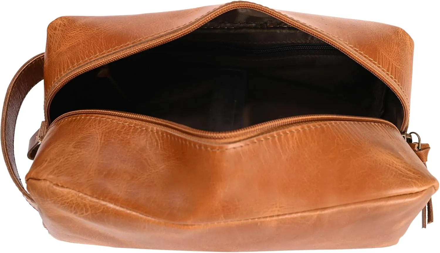 Leather Toiletry Bag, Cosmetic Case, Classy Dopp Kit - Best Gift - Premium Genuine Leather Dopp Kit Shaving Kit Organizer Travel Kit Pouch Bag f - Large Size (Oil pull up) (Pal Orange)