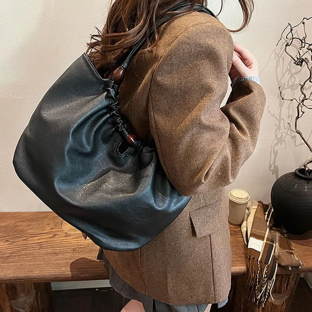 Leather Tote Bag for Women Handbag Soft Slouchy Hobo Bag Shoulder Purses Bucket Bag Trendy Satchel Bag Work Bag