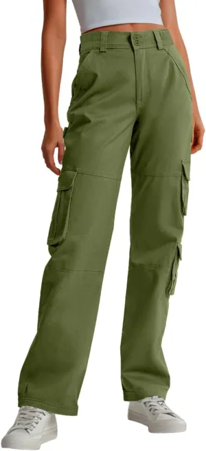 Lepunuo Womens High Waisted Cargo Pants Baggy Stretchy Cotton Wide Leg Casual Y2K Trousers with 7 Pockets