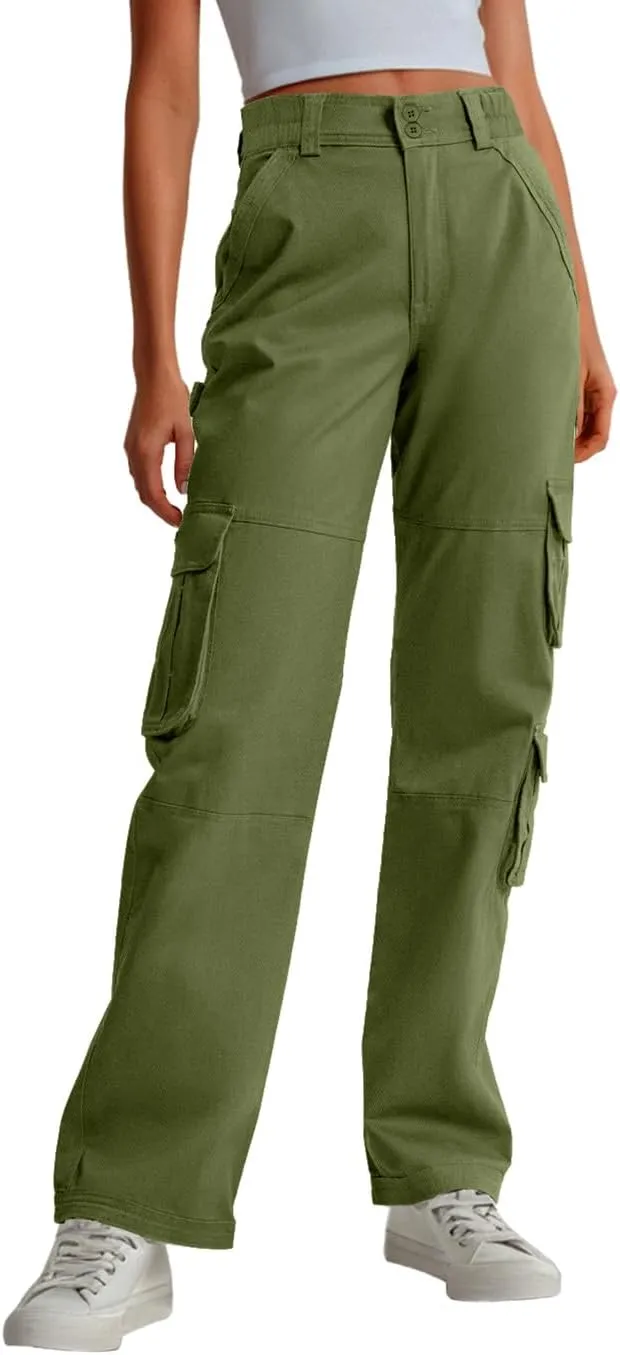Lepunuo Womens High Waisted Cargo Pants Baggy Stretchy Cotton Wide Leg Casual Y2K Trousers with 7 Pockets