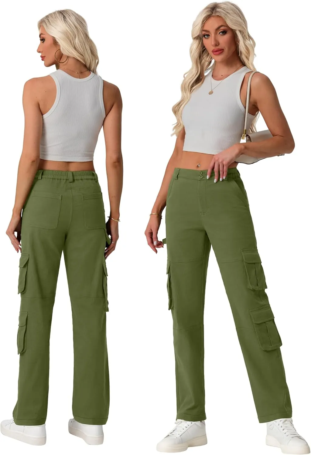 Lepunuo Womens High Waisted Cargo Pants Baggy Stretchy Cotton Wide Leg Casual Y2K Trousers with 7 Pockets