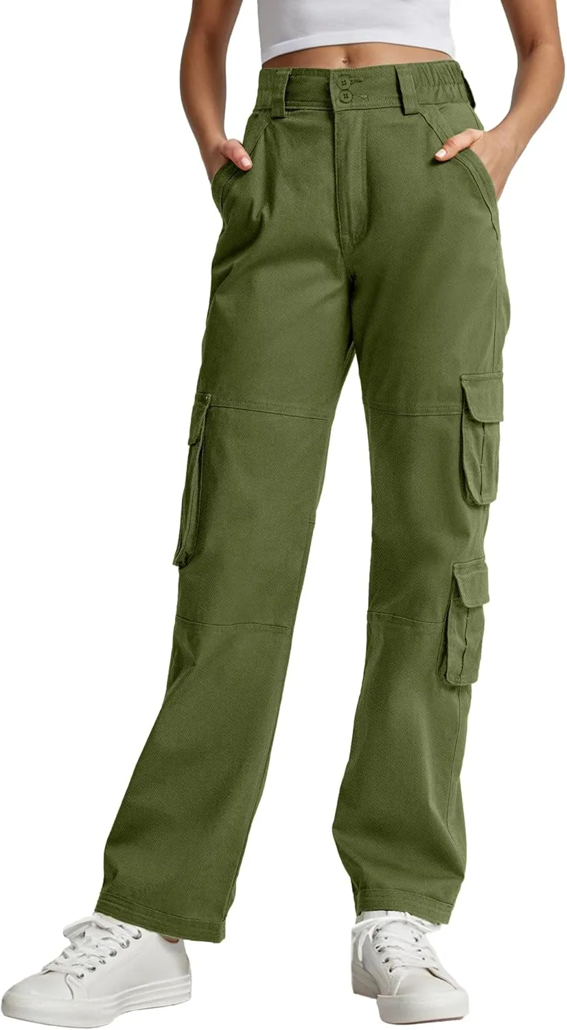 Lepunuo Womens High Waisted Cargo Pants Baggy Stretchy Cotton Wide Leg Casual Y2K Trousers with 7 Pockets