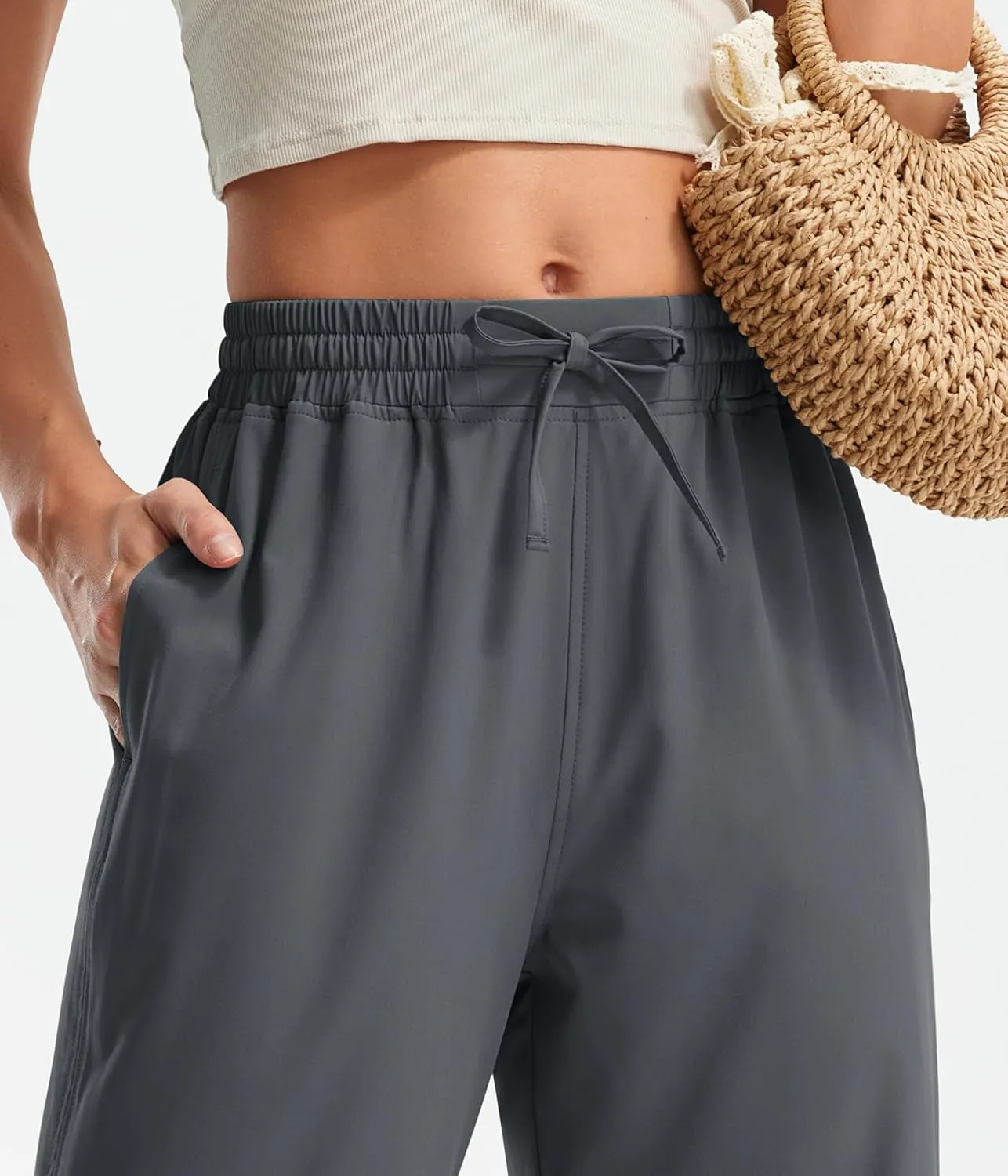 Libin Lightweight Wide Leg Capri Pants for Women High Waisted Quick Dry Casual Travel Pants Loose with Pockets Walking