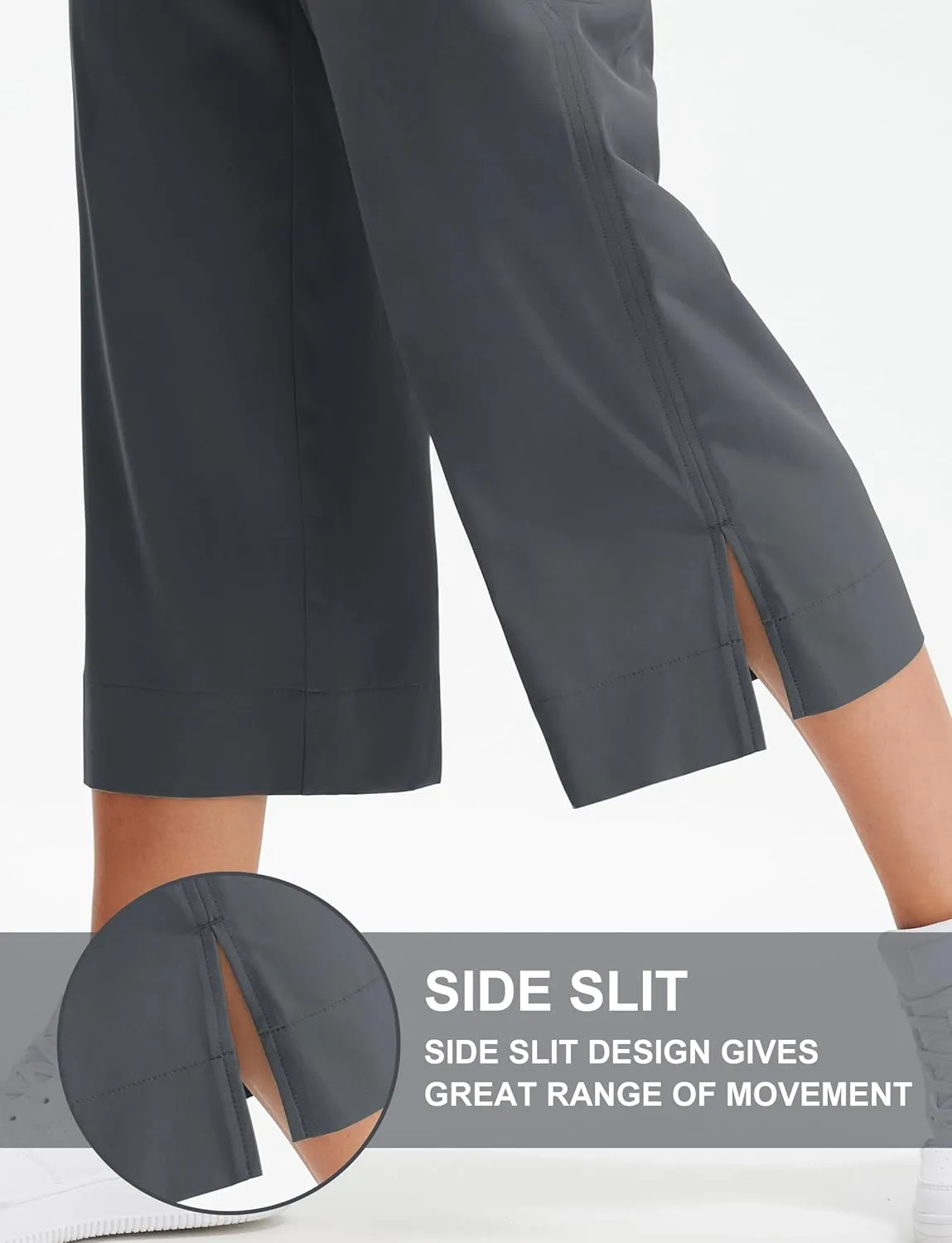 Libin Lightweight Wide Leg Capri Pants for Women High Waisted Quick Dry Casual Travel Pants Loose with Pockets Walking
