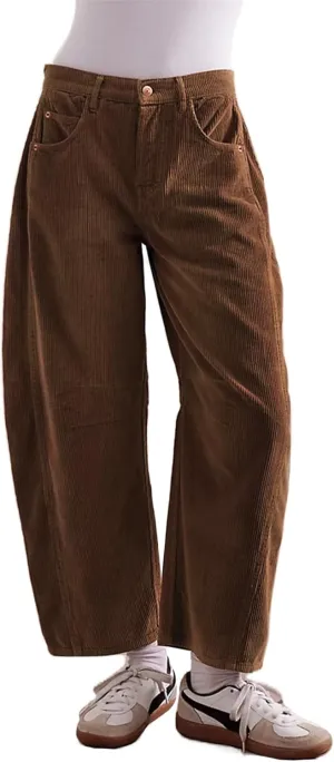 LifeShe Corduroy Pants Women Loose Mid Rise Barrel Pants Elastic Wide Leg Baggy Trouser with Pockets