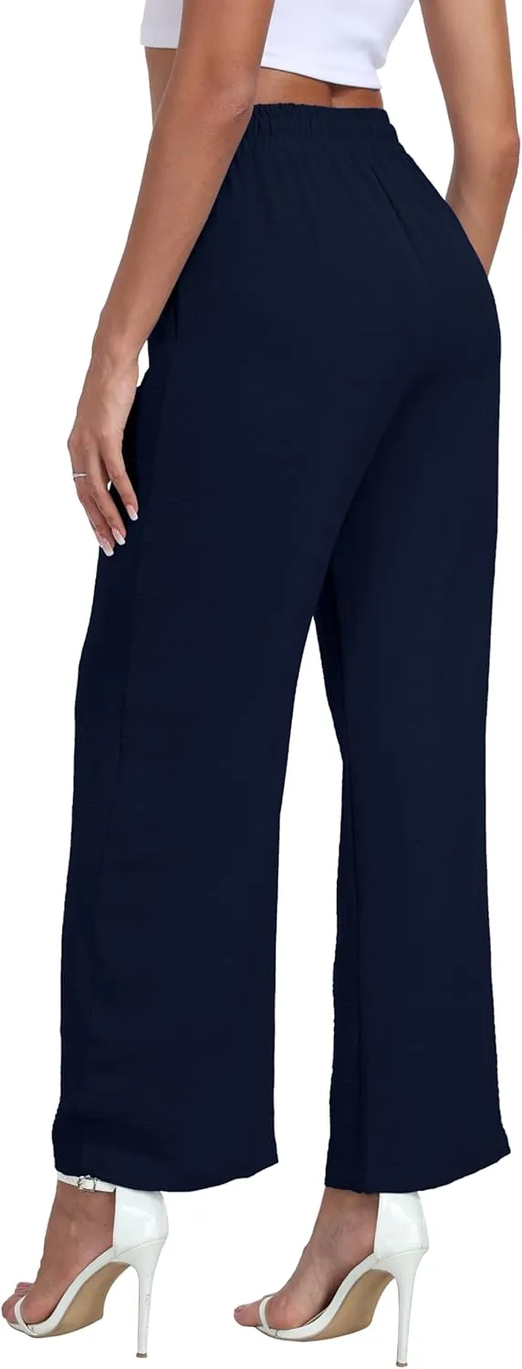 LIGHTBACK Women's Wide Leg Palazzo Pants with Pockets Loose Casual Lounge Pants Comfy Drawstring Work Trousers