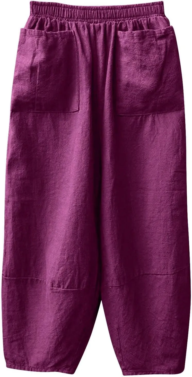 Linen Pants for Women Loose Fit 2025 Spring Outfit Summer Retro Straight Casual Wide Leg Pants Trousers with Pocket