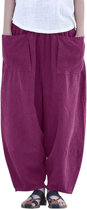 Linen Pants for Women Loose Fit 2025 Spring Outfit Summer Retro Straight Casual Wide Leg Pants Trousers with Pocket