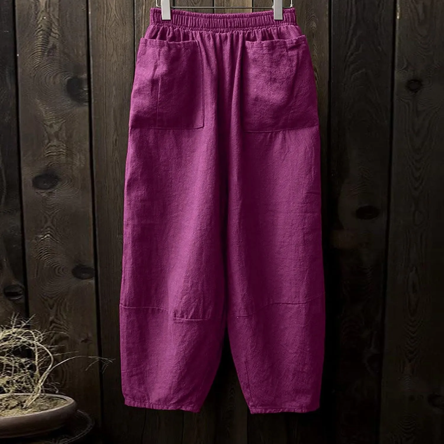 Linen Pants for Women Loose Fit 2025 Spring Outfit Summer Retro Straight Casual Wide Leg Pants Trousers with Pocket
