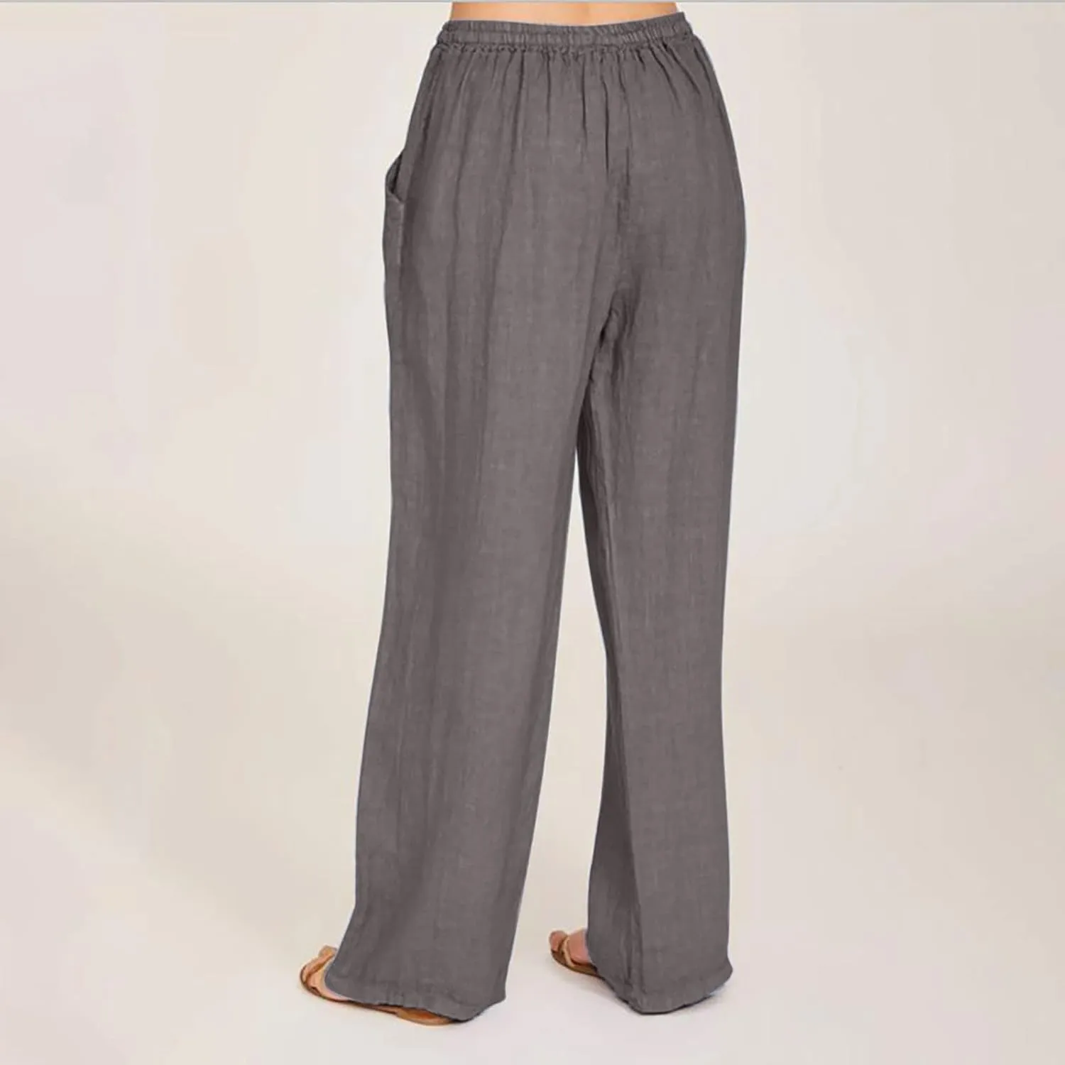 Linen Pants for Women Summer Drawstring Pockets Wide Leg Loose Casual Cotton Linen Palazzo Pants Clothes Casual