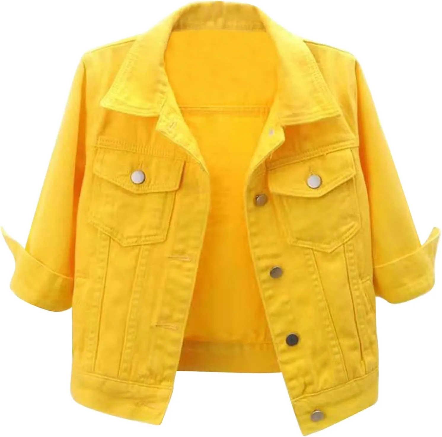 Linjinx Women's Turn-down Collar 3/4 Sleeve Denim Jacket Casual Jean Jacket Trucker Coats Tops