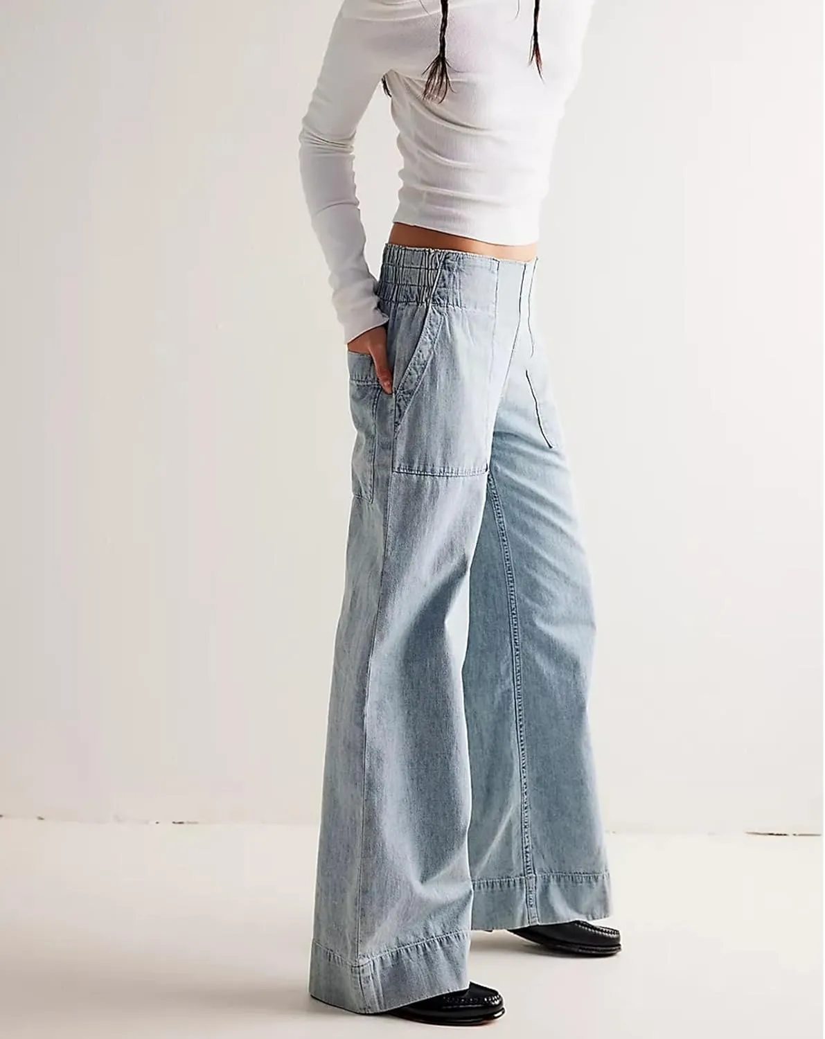 Lisskolo Women's Wide Leg Denim Pants Casual Baggy Cropped Barrel Jeans Mid Waist Loose Fit Harem Pants