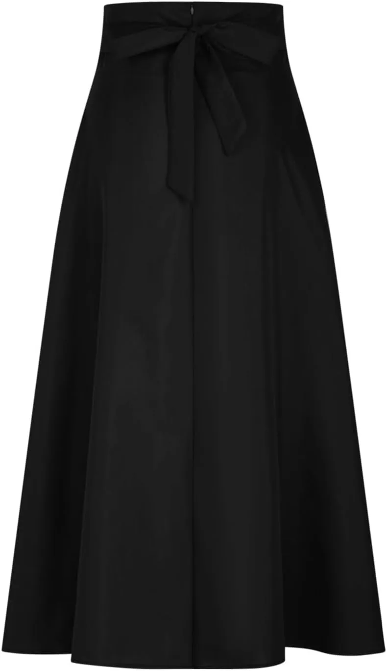 Long Skirts for Women Summer Vintage High Waist Maxi Skirt with Slit Casual Flowy Beach Wrap Skirt with Belt Pockets
