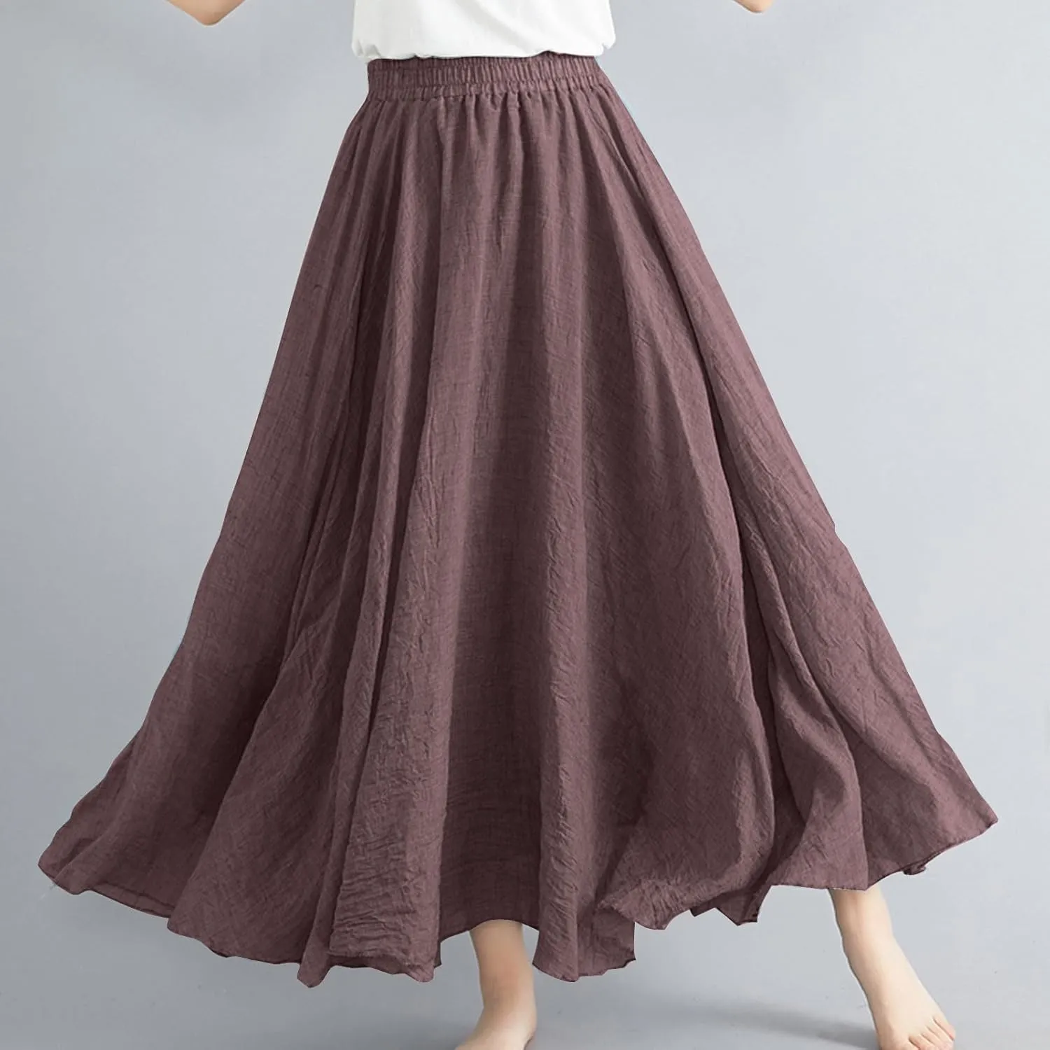 Long Skirts for Women Trendy Vacation Soft Flowy Beach Linen Maxi Skirt Full Length Elastic High Waisted Boho Skirt