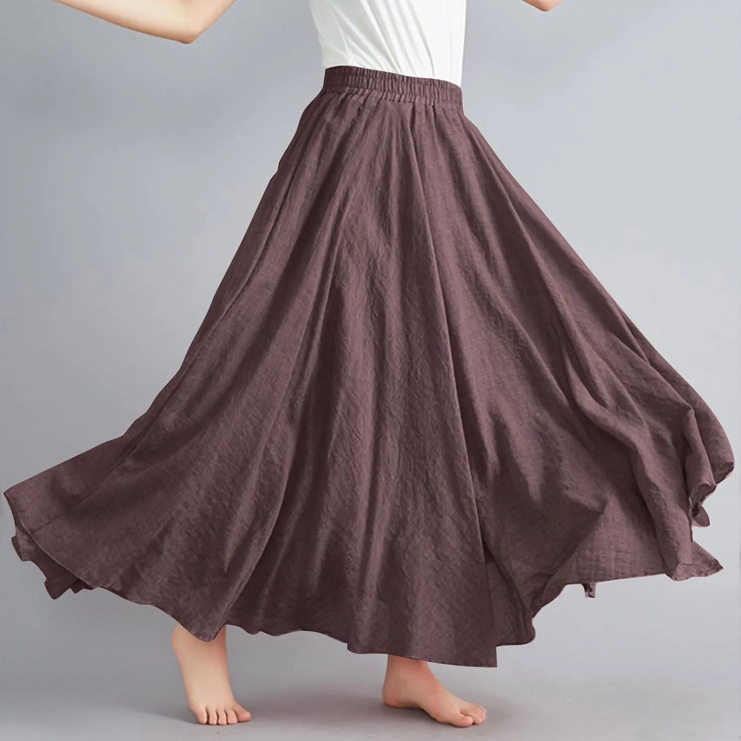 Long Skirts for Women Trendy Vacation Soft Flowy Beach Linen Maxi Skirt Full Length Elastic High Waisted Boho Skirt