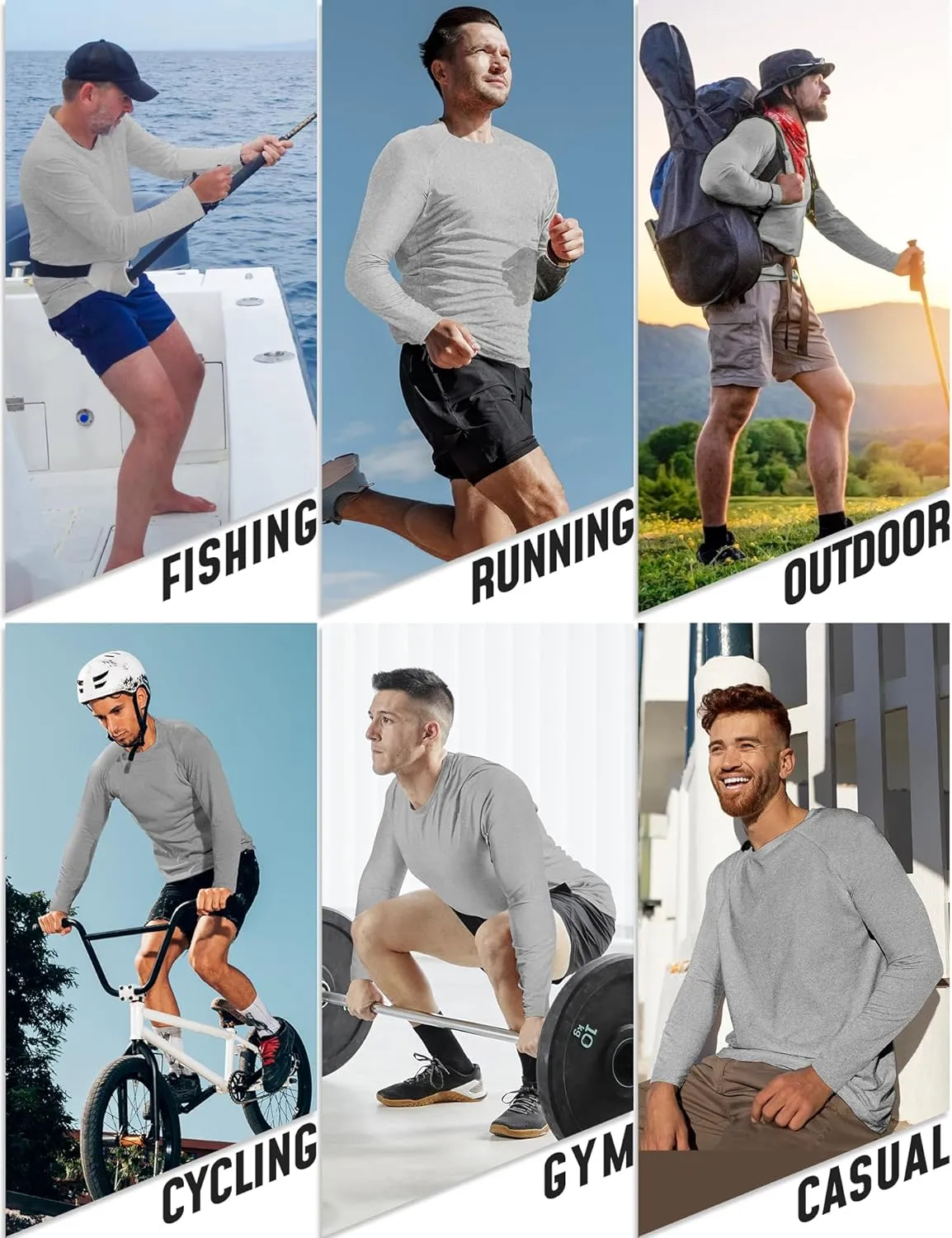 Long Sleeve Shirts for Men 4 Pack Workout T Shirt UPF 50  Rash Guard Quick Dry Fit Fishing Athletic Tshirt