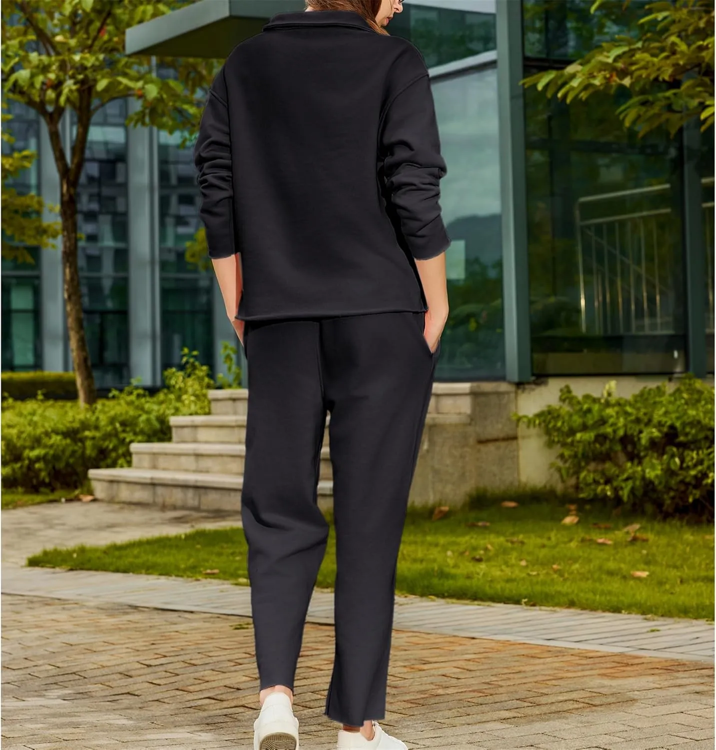 Lounge Sets for Women 2 Piece Outfits Long Sleeve V Neck Pullover Sweatshirts Wide Leg Pants Travel Tracksuit Set
