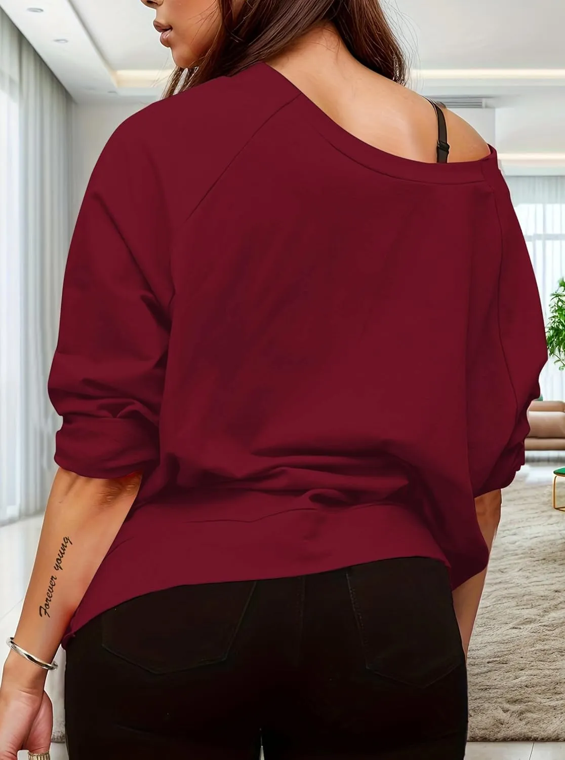 LovelyWholesale Women Off the Shoulder Sweatshirt Sexy Ripped Long Sleeve Shirts