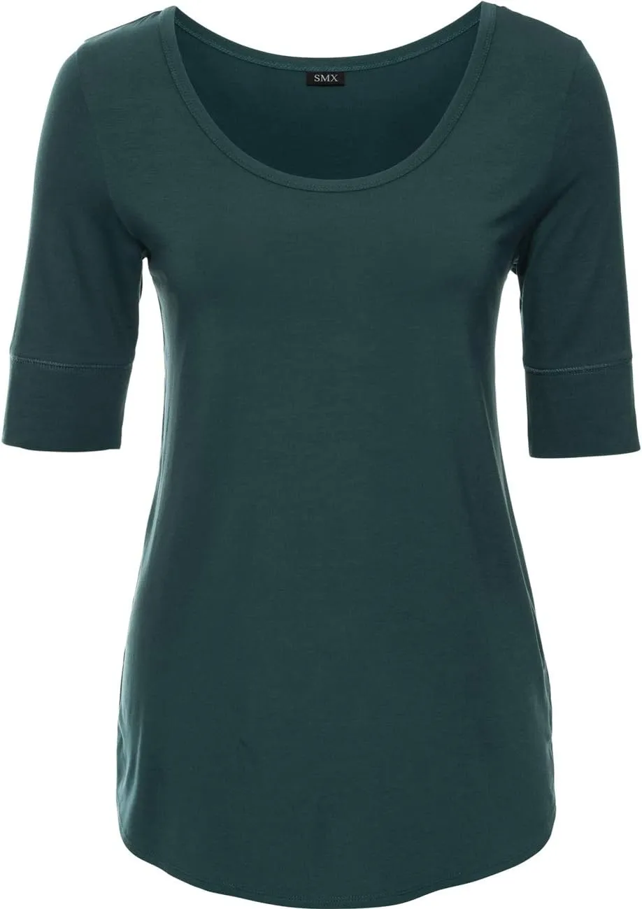LUSMAY Womens Crew Neck Loose Fitting Tunic Shirts Cotton Casual Tops