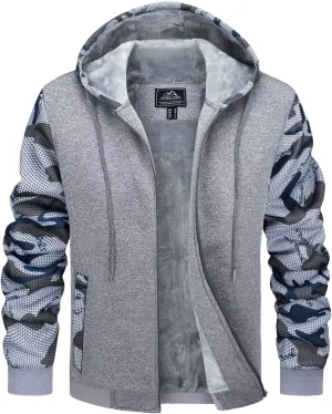 MAGCOMSEN Men's Full Zip Hoodie Fuzzy Fleece Lined Jacket Heavyweight Camo Sweatshirts Winter Coats