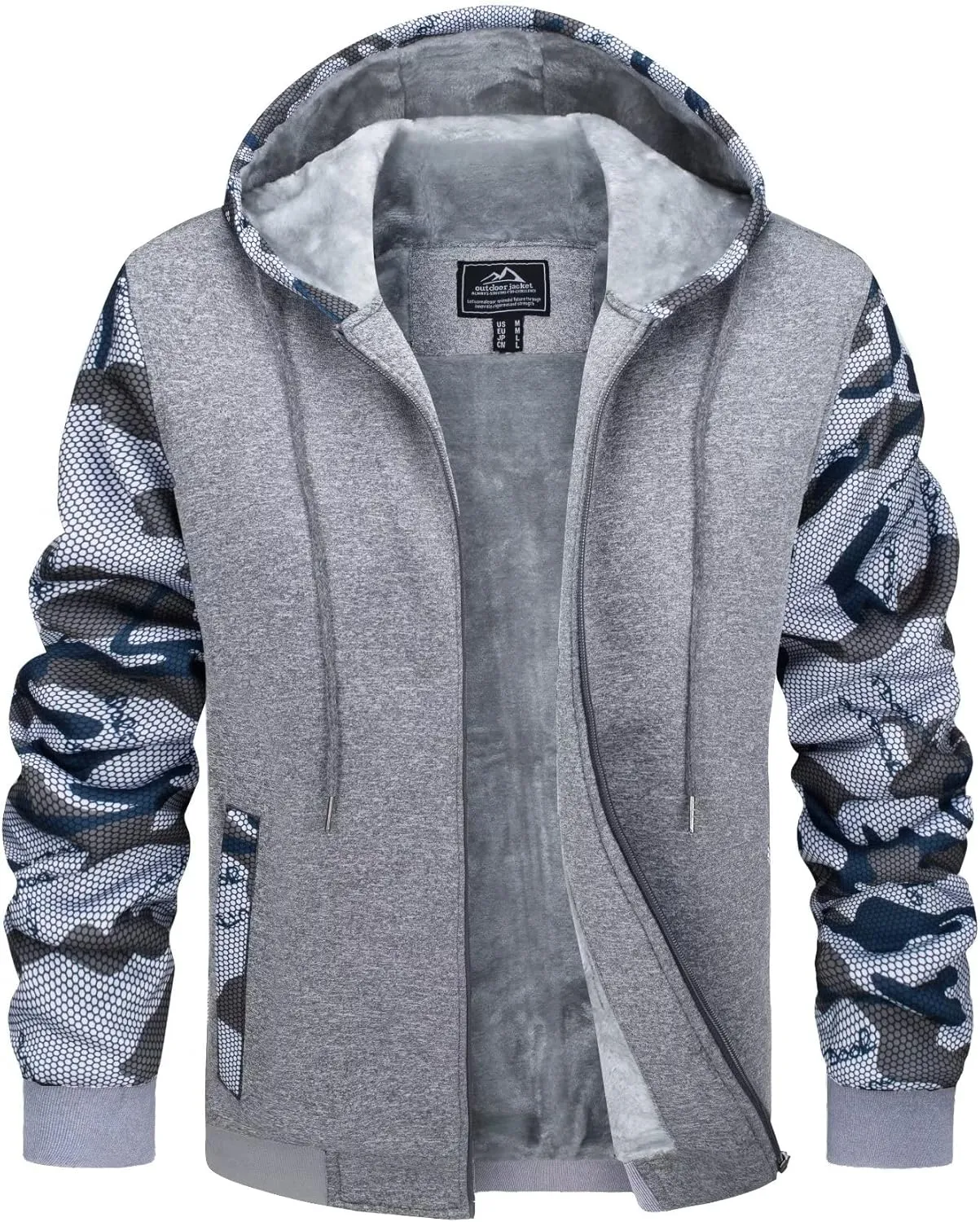 MAGCOMSEN Men's Full Zip Hoodie Fuzzy Fleece Lined Jacket Heavyweight Camo Sweatshirts Winter Coats