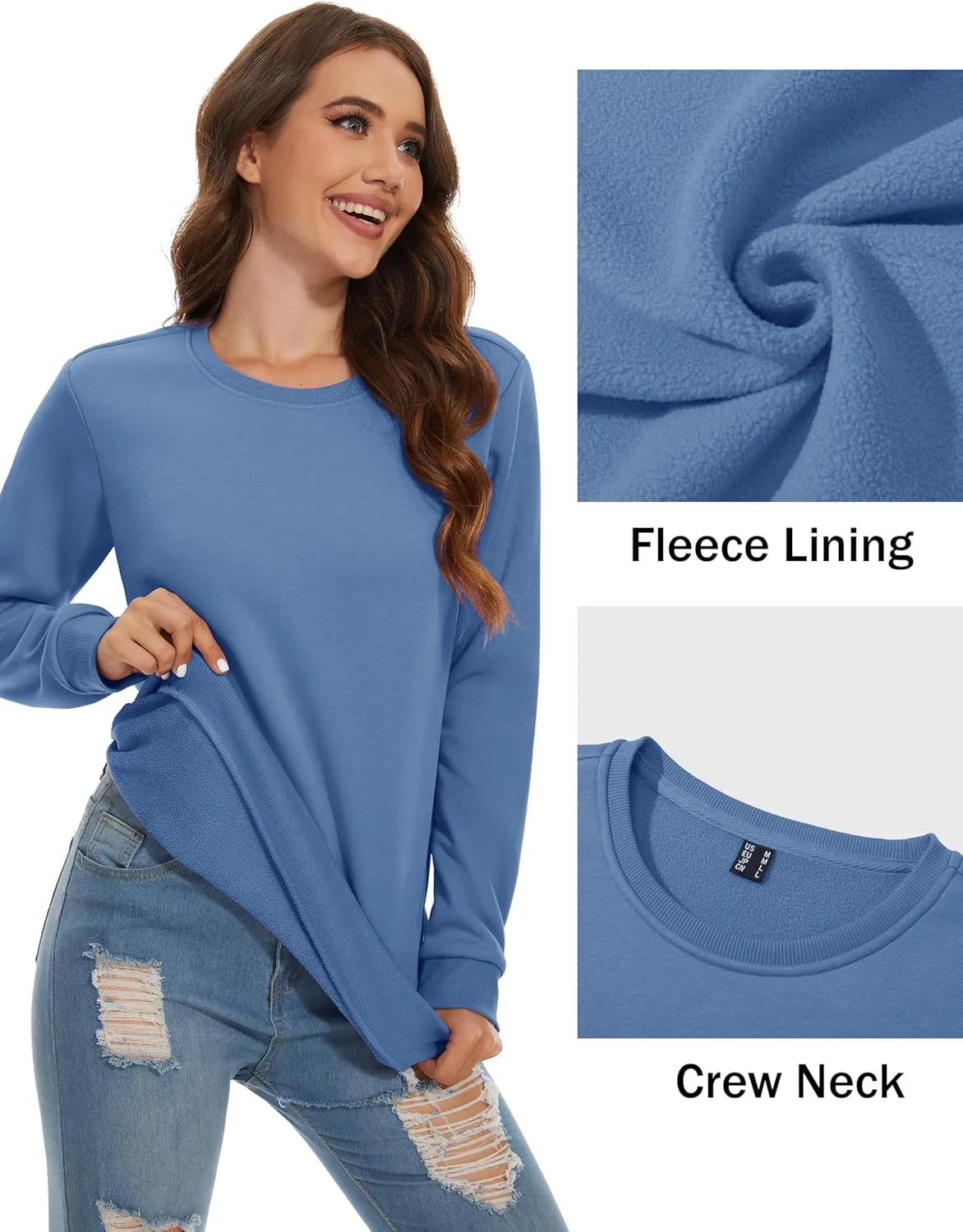 MAGCOMSEN Women's Fleece Lined Sweatshirt Crewneck Cotton Pullover Fall Casual Long Sleeve Warm Tops