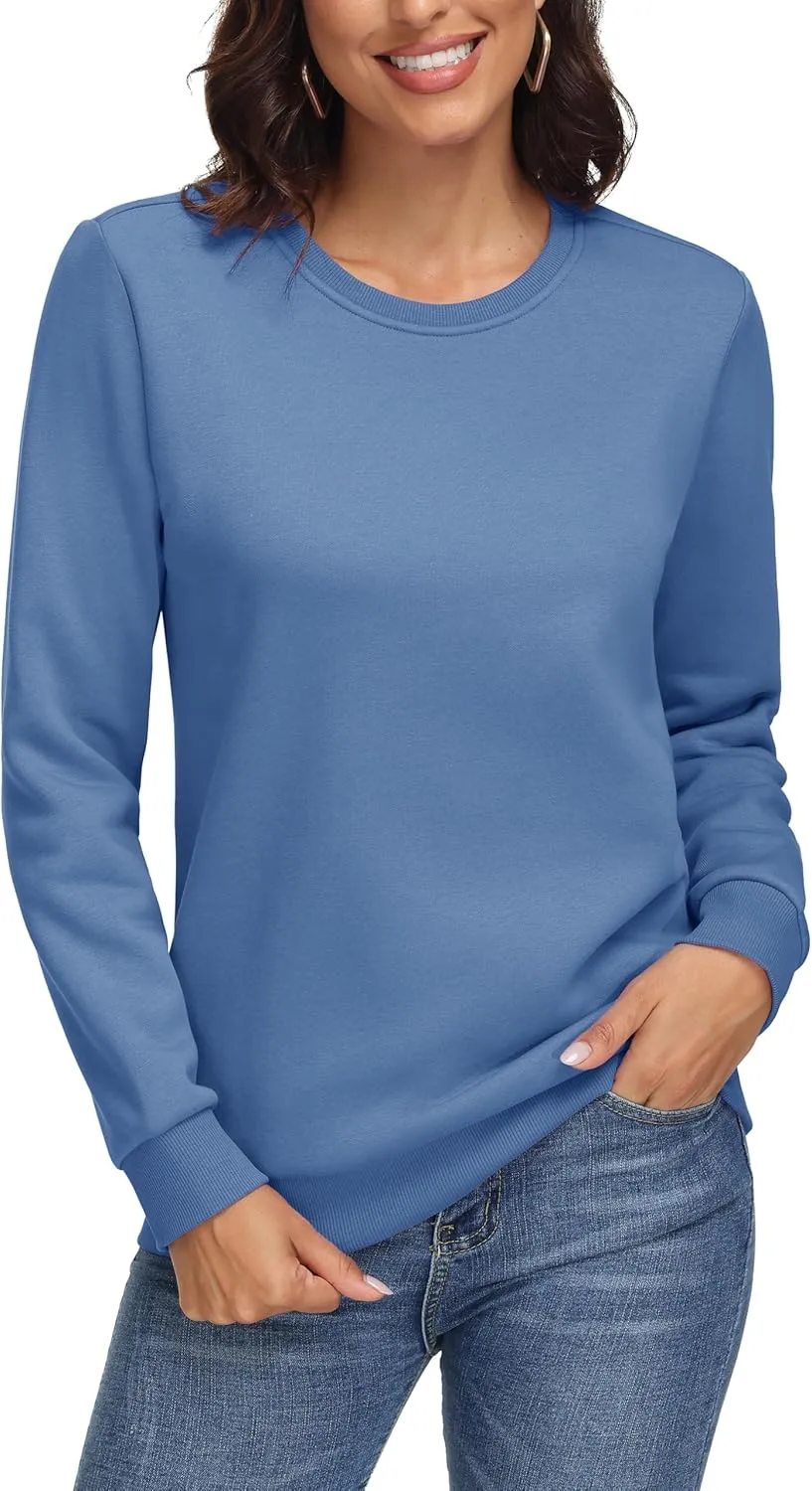 MAGCOMSEN Women's Fleece Lined Sweatshirt Crewneck Cotton Pullover Fall Casual Long Sleeve Warm Tops