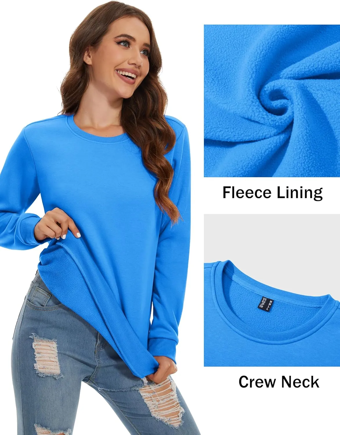 MAGCOMSEN Women's Fleece Lined Sweatshirt Crewneck Cotton Pullover Fall Casual Long Sleeve Warm Tops