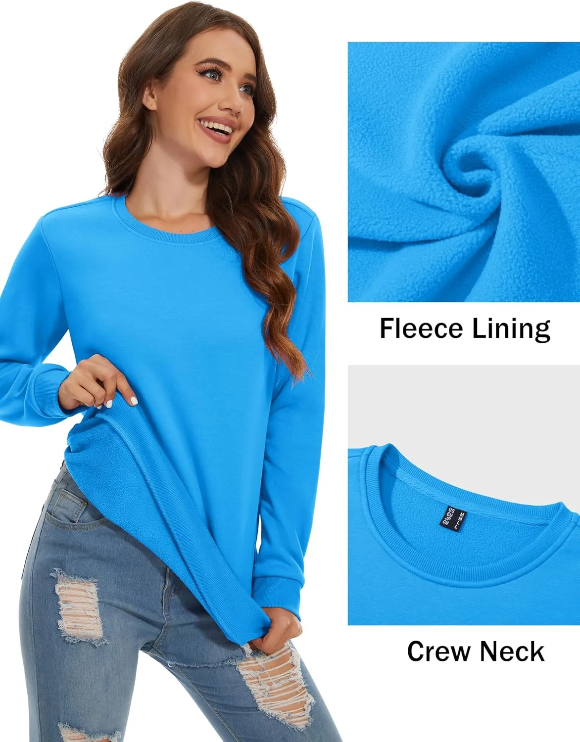 MAGCOMSEN Women's Fleece Lined Sweatshirt Crewneck Cotton Pullover Fall Casual Long Sleeve Warm Tops