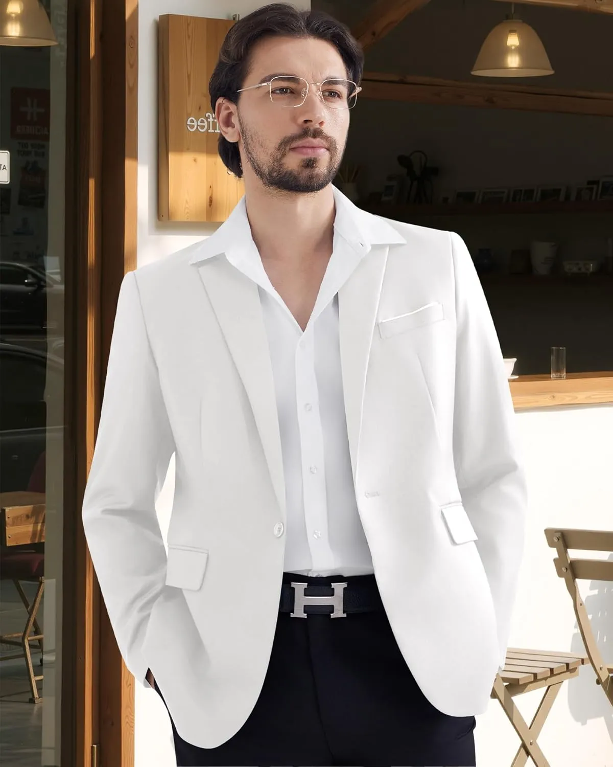MAGE MALE Men's One Button Blazer Casual Solid Color Suit Jacket Slim Fit Lightweight Sport Coats Blazers