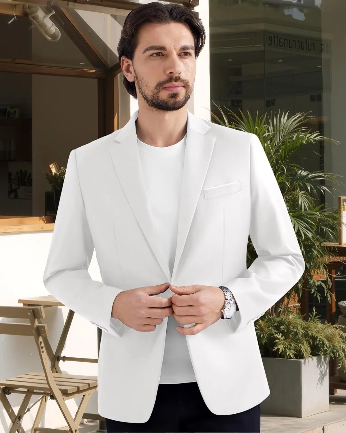 MAGE MALE Men's One Button Blazer Casual Solid Color Suit Jacket Slim Fit Lightweight Sport Coats Blazers