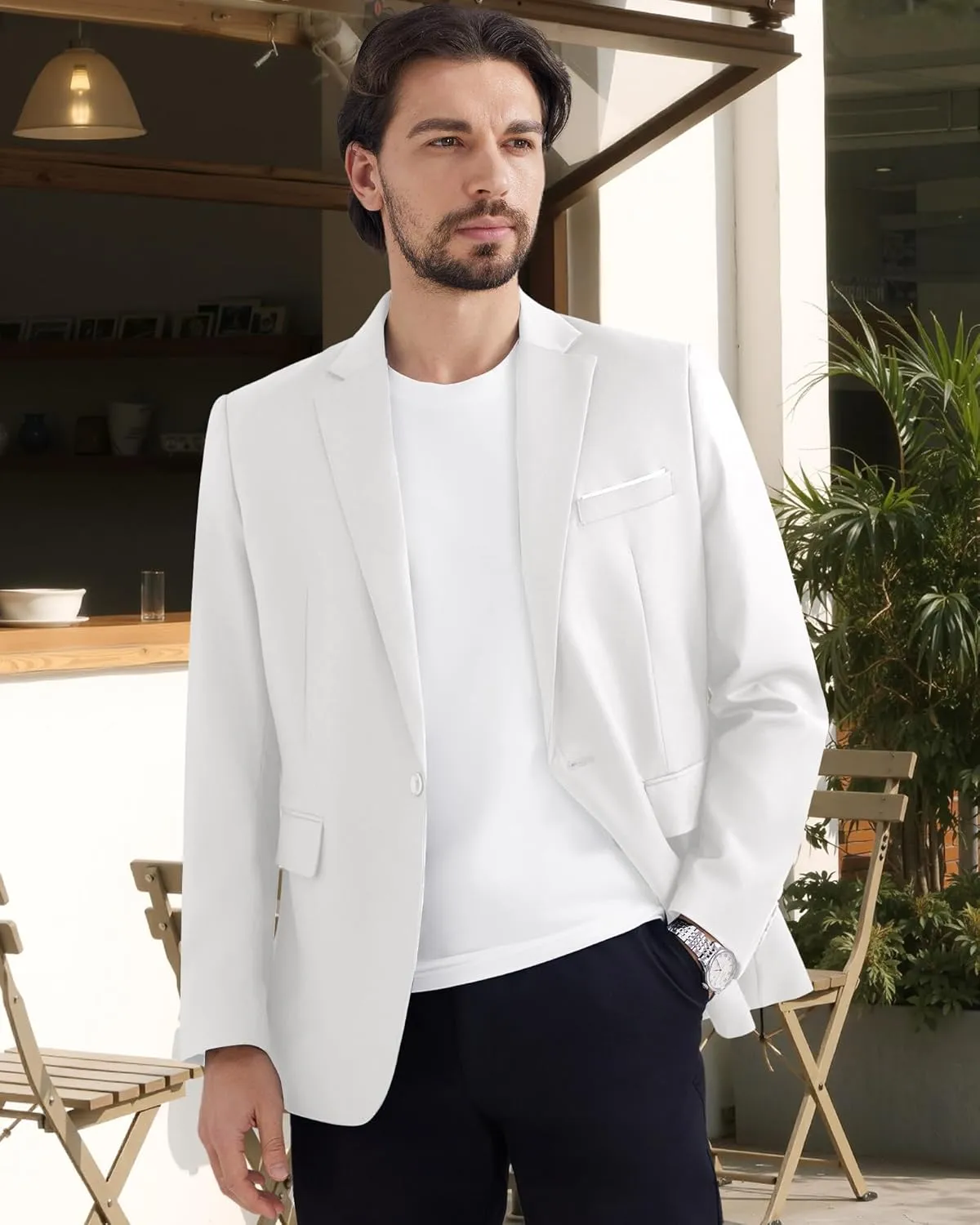 MAGE MALE Men's One Button Blazer Casual Solid Color Suit Jacket Slim Fit Lightweight Sport Coats Blazers