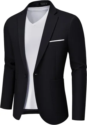 MAGE MALE Men's One Button Blazer Lightweight Casual Sport Coats Solid Color Suit Jacket