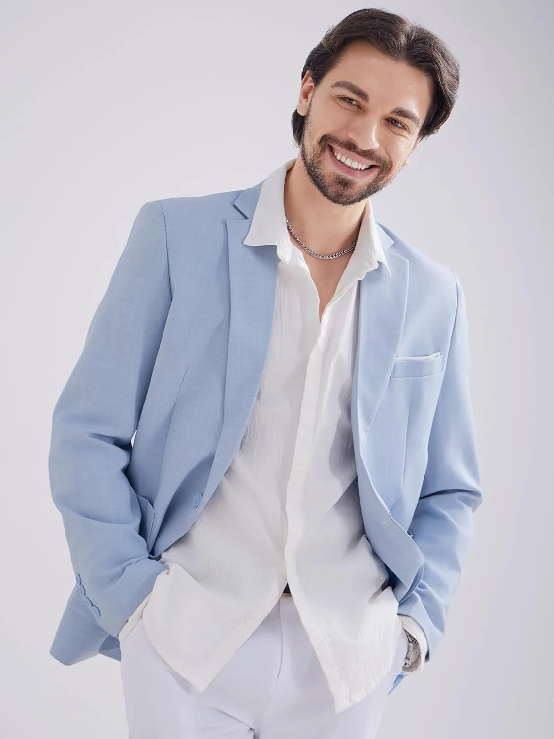 MAGE MALE Men's One Button Blazer Lightweight Casual Sport Coats Solid Color Suit Jacket