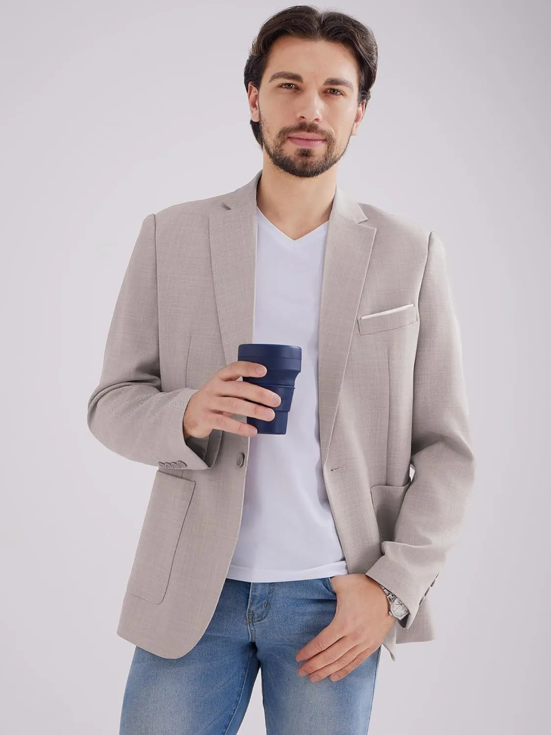 MAGE MALE Men's One Button Blazer Lightweight Casual Sport Coats Solid Color Suit Jacket