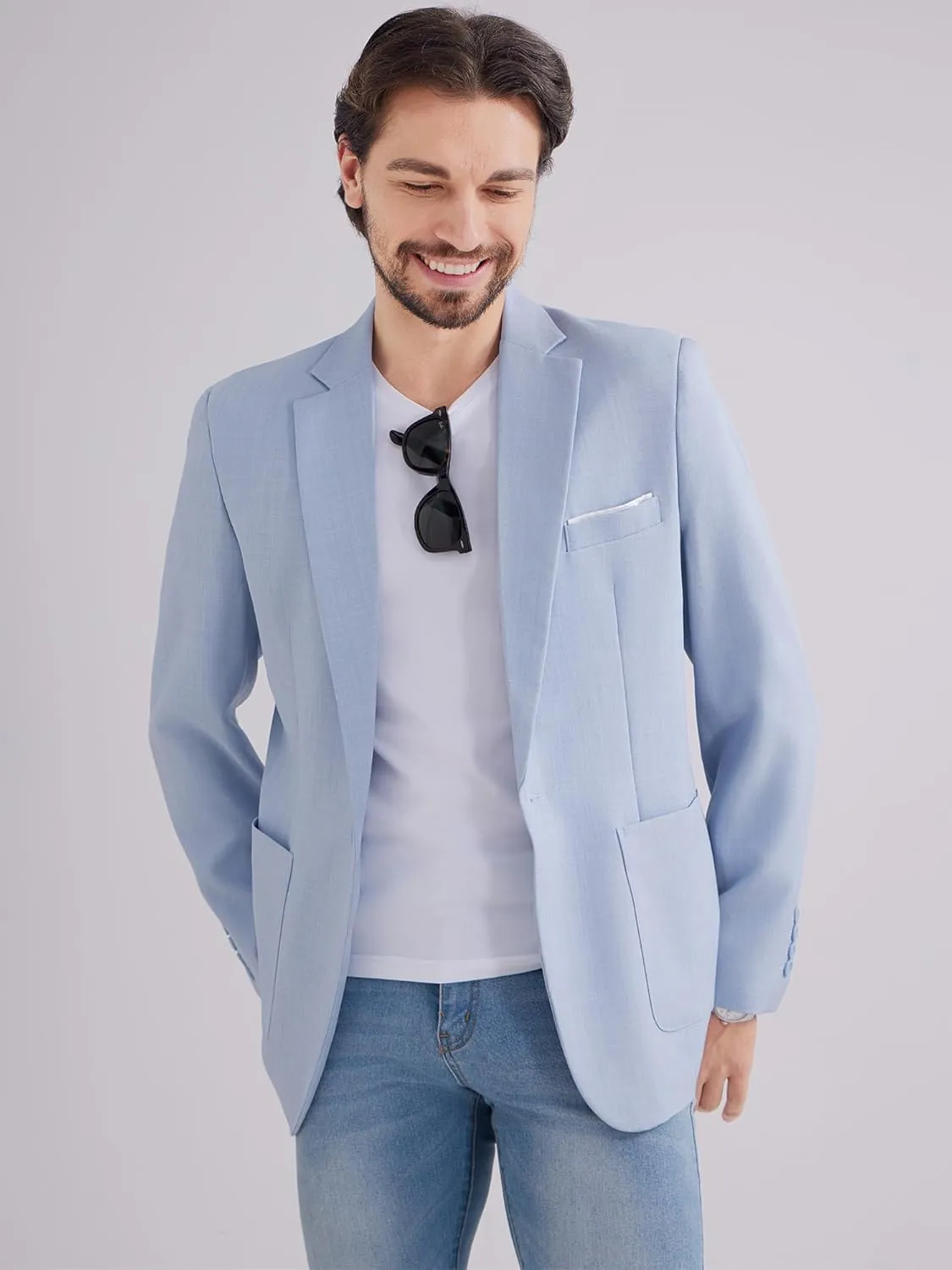 MAGE MALE Men's One Button Blazer Lightweight Casual Sport Coats Solid Color Suit Jacket