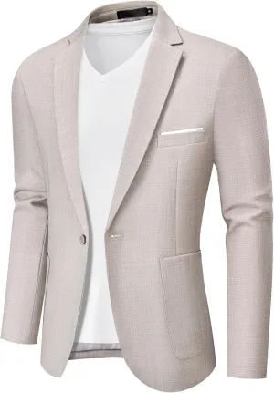 MAGE MALE Men's One Button Blazer Lightweight Casual Sport Coats Solid Color Suit Jacket