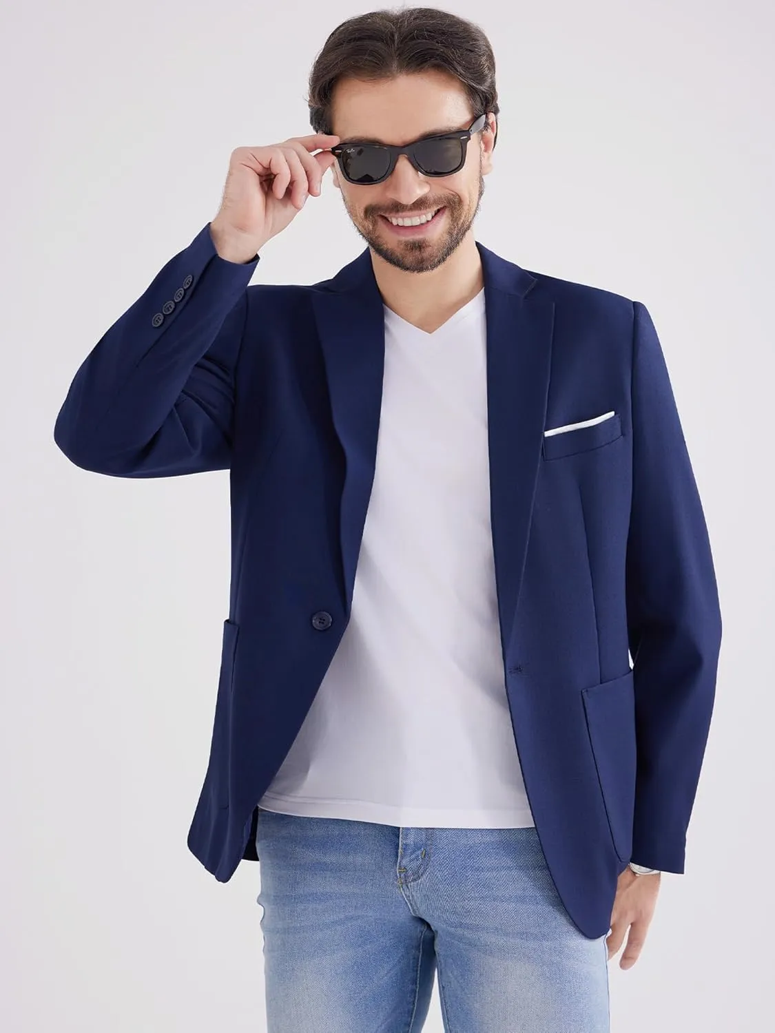 MAGE MALE Men's One Button Blazer Lightweight Casual Sport Coats Solid Color Suit Jacket