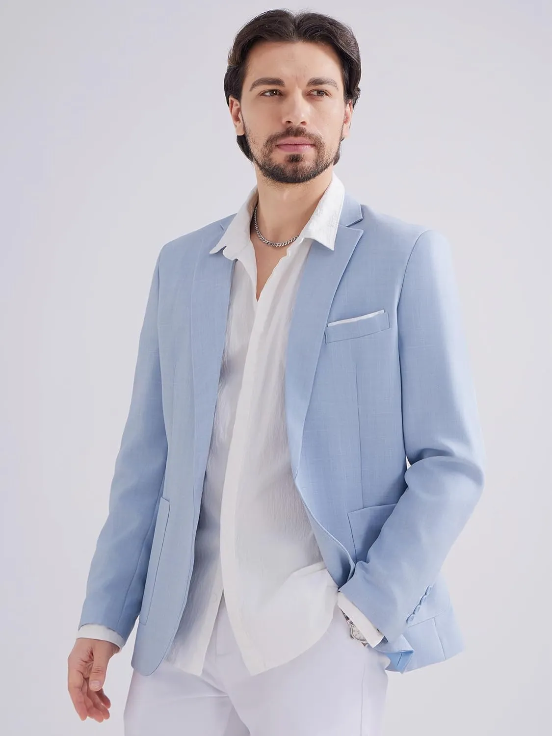 MAGE MALE Men's One Button Blazer Lightweight Casual Sport Coats Solid Color Suit Jacket