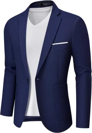 MAGE MALE Men's One Button Blazer Lightweight Casual Sport Coats Solid Color Suit Jacket