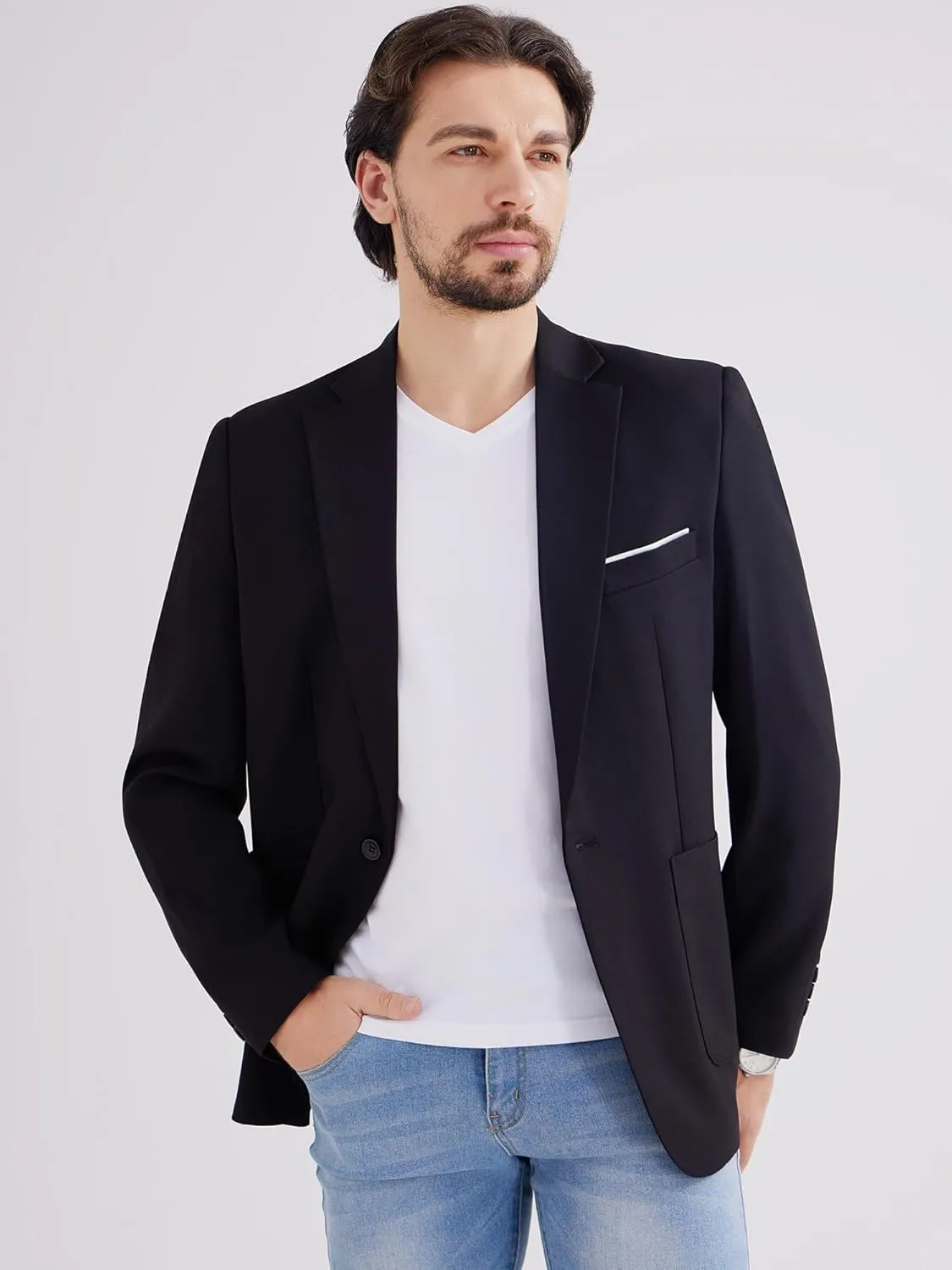 MAGE MALE Men's One Button Blazer Lightweight Casual Sport Coats Solid Color Suit Jacket